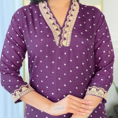 Women Purple Embroidered Kurta Set with Dupatta