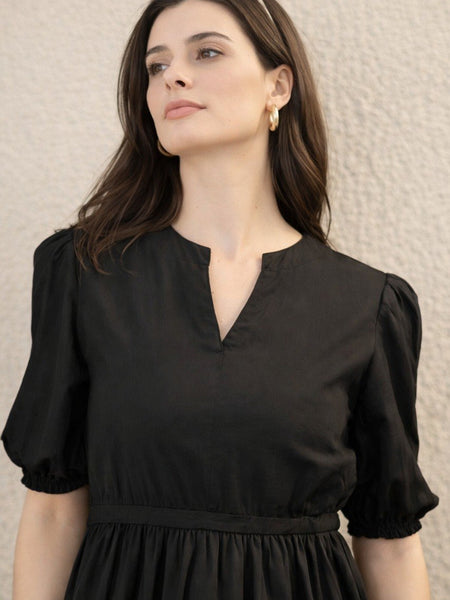 Women Black Embroidered Midi Dress
