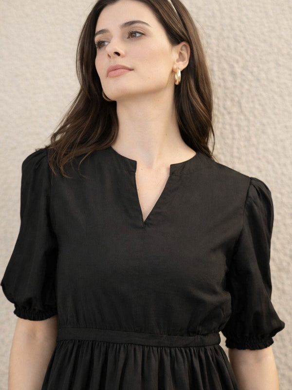Women Black Embroidered Midi Dress