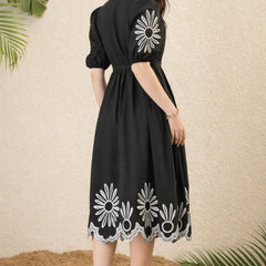 Women Black Embroidered Midi Dress
