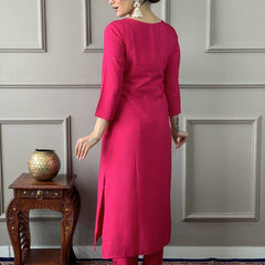 Women Pink Embroidered Kurta Set with Printed Dupatta
