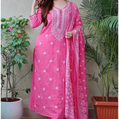 Women Bright Pink Embroidered Kurta Set with Dupatta