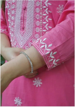 Women Bright Pink Embroidered Kurta Set with Dupatta