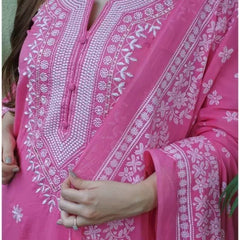 Women Bright Pink Embroidered Kurta Set with Dupatta