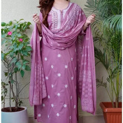 Women Rose Pink Embroidered Kurta Set with Dupatta