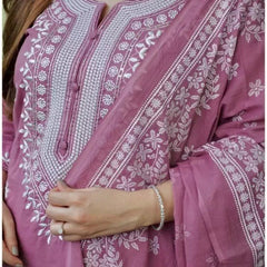 Women Rose Pink Embroidered Kurta Set with Dupatta
