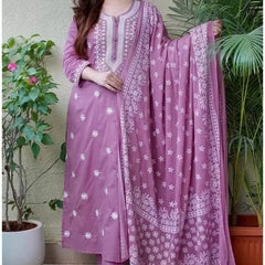 Women Rose Pink Embroidered Kurta Set with Dupatta