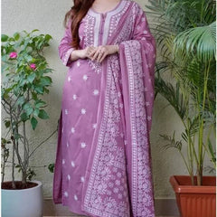 Women Rose Pink Embroidered Kurta Set with Dupatta