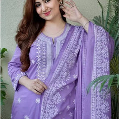 Women Lavender Embroidered Kurta Set with Dupatta