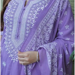 Women Lavender Embroidered Kurta Set with Dupatta