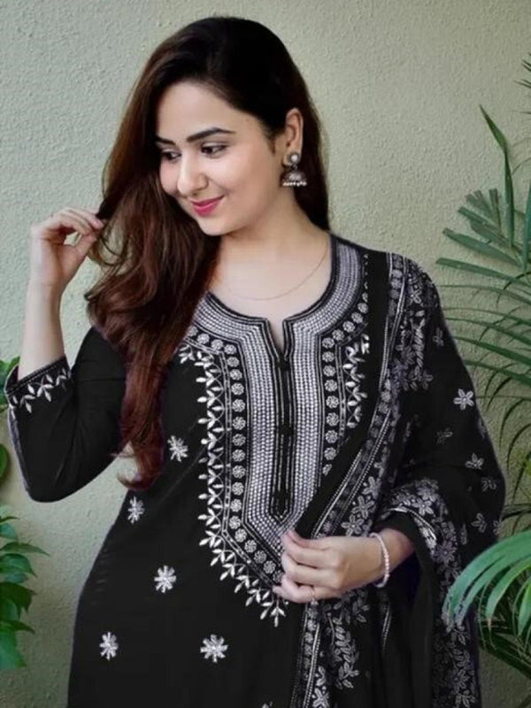 Women Black Embroidered Kurta Set with Dupatta