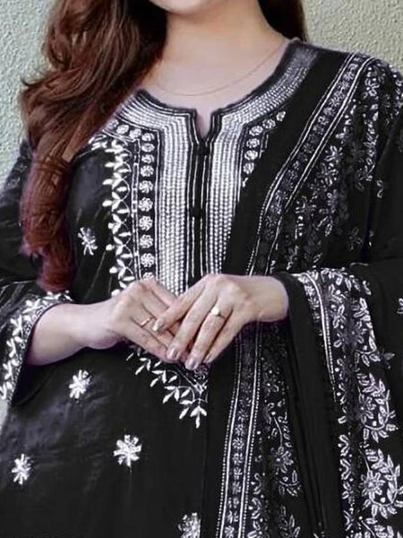Women Black Embroidered Kurta Set with Dupatta