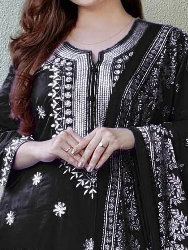 Women Black Embroidered Kurta Set with Dupatta