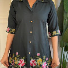 Women Black Floral Embroidered Co-Ord Set