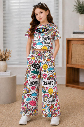 Girls Multicolor Graphic Printed Co-Ord Set