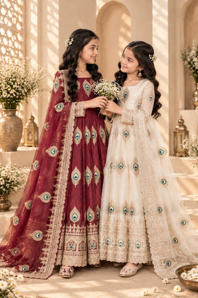 Girls Maroon Anarkali Dress with Dupatta