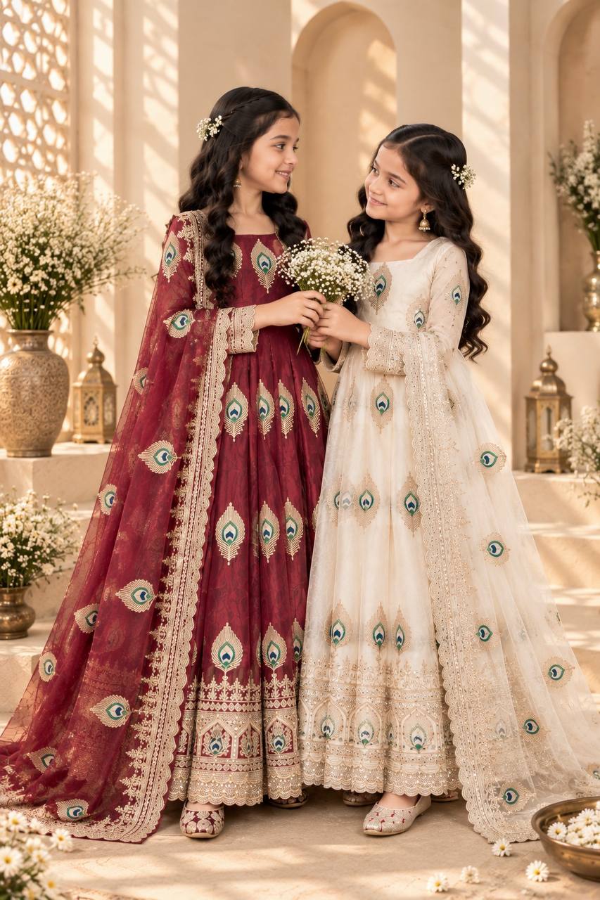 Girls Maroon Anarkali Dress with Dupatta