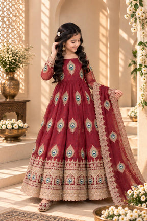 Girls Maroon Anarkali Dress with Dupatta