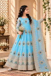 Girls Sky Blue Anarkali Gown with Dupatta