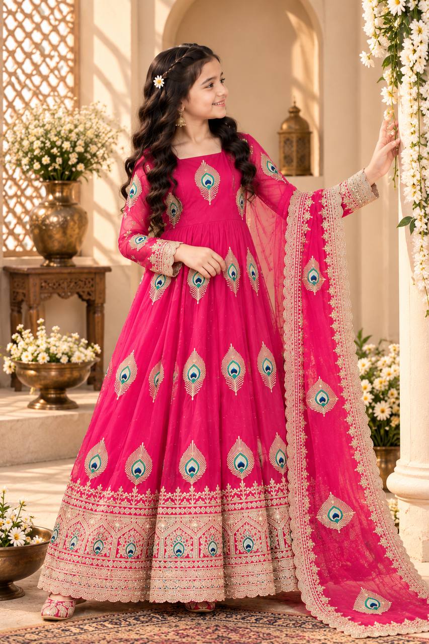 Girls Pink Anarkali Gown with Dupatta