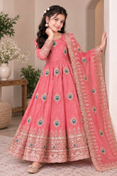 Girls Peach Pink Anarkali Gown with Dupatta
