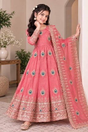 Girls Peach Pink Anarkali Gown with Dupatta
