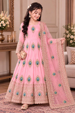 Girls Baby Pink Anarkali Dress with Dupatta