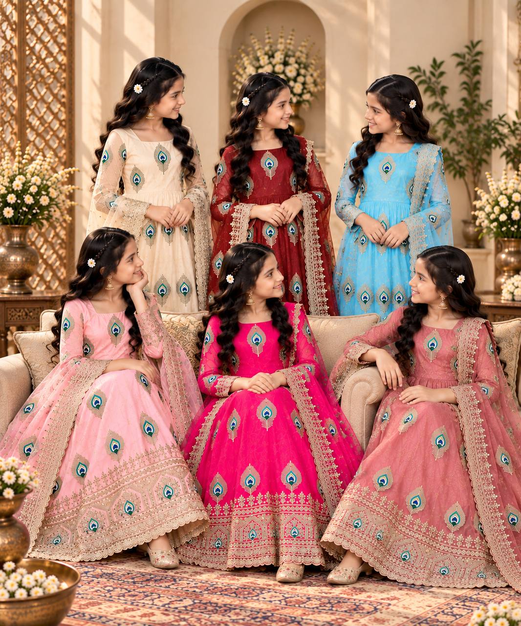 Girls Peach Pink Anarkali Gown with Dupatta
