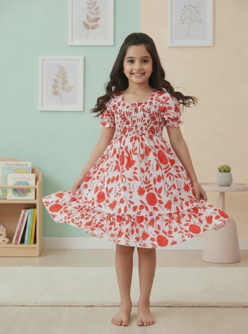 Glamgait Multi-Color Floral Printed Short Sleeve A-Line Baby Dress