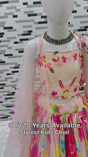 Premium Floral Pleated Lehenga Set for Girls
