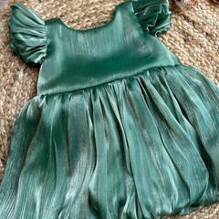 Green Silk Flared Sleeve Baby Frocks