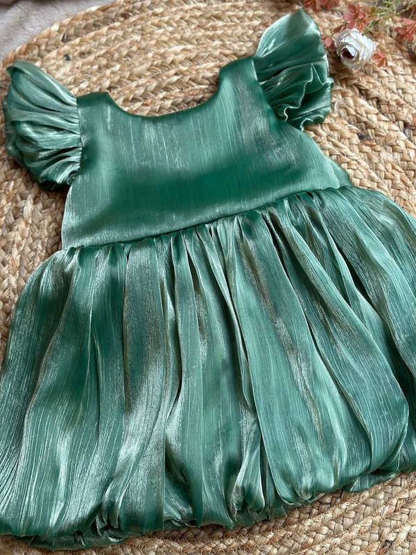 Green Silk Flared Sleeve Baby Frocks